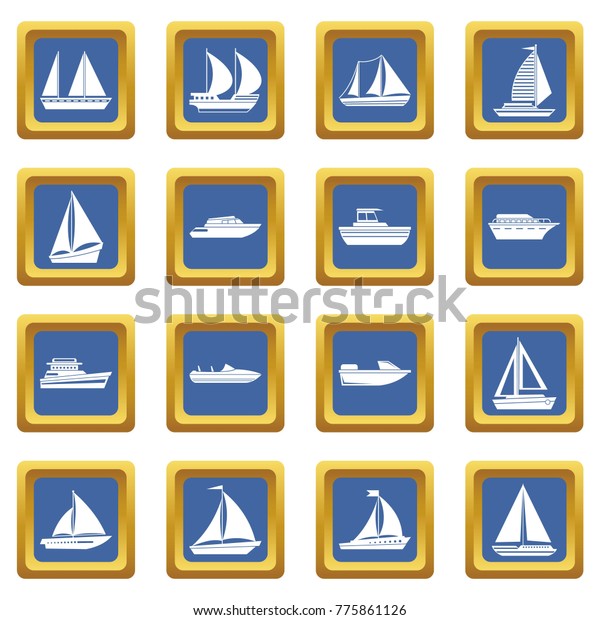 Boat and ship icons set in blue color isolated\
 illustration for web and any\
design