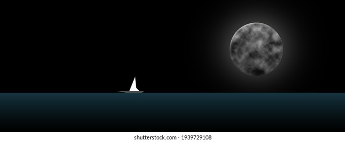 A boat under the moon