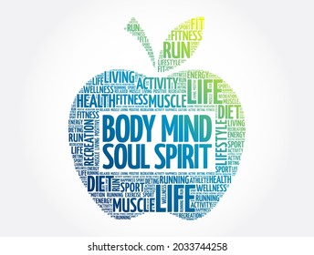 Body Mind Soul Spirit Apple Word Cloud, Health Concept Background