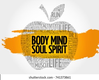 Body Mind Soul Spirit Apple Word Cloud, Health Concept