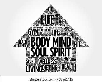 Body Mind Soul Spirit Arrow Word Cloud, Health Concept