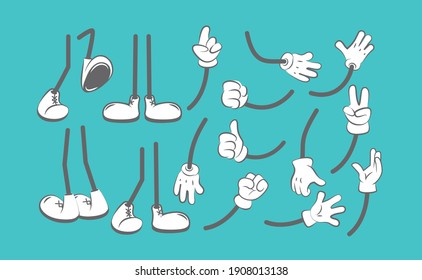 Body parts cartoon. Hands and legs animation creation kit clothing boots for characters arm glove
