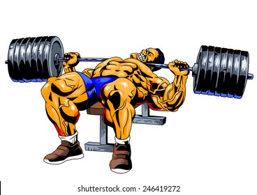 Bodybuilder,bench Press,illustration,color,drawing,isolated On A White