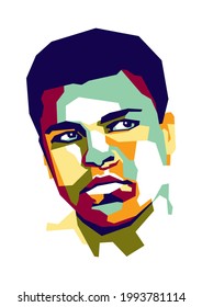 Bogor, Indonesia - June-20-2021 : Abstract Geometric Of Muhammad Ali The Boxing Legends In Wpap Popart Illustration