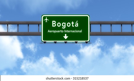 Bogota Colombia Airport Highway Road Sign 3D Illustration