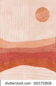 bohemian printable wall art, boho poster, pastel abstract art, landscape drawing, mountain painting. Abstract Arrangements. Landscapes, mountains. Posters. Terracotta, blush pink ivory beige