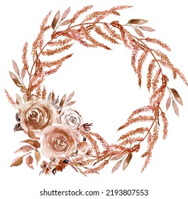Boho Brown And Beige Wreaths Clipart, Watercolor Blush And Brown Autumn Wedding Flowers, Wedding Invitation Arrangements With Gold, Valentines, Floral Posters, Wedding Floral Wreaths