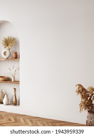 Boho interior style. Wall mockup. Wall art. 3d rendering, 3d illustration