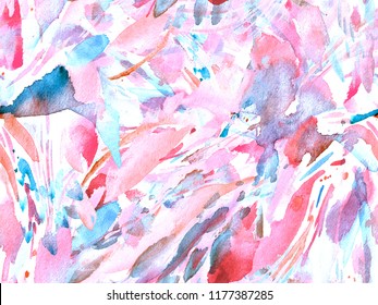 Boho kaleidoscope abstract seamless pattern. Pink red ethnic texture. Watercolor bohemian moroccan print. Swimwear watercolour abstract tie dye interior print. Brushstroke hand drawn backdrop