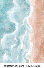 Boho Sea Beach With Waves Print. Abstract Background. Bohemian Printable Wall Art, Boho Poster, Pastel Abstract Art, Landscape Drawing, Sea Painting. Hand Drawn Effect