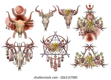 Boho set and animal skulls   horns