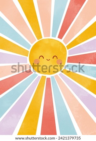 Boho Sun print. Nursery art. Watercolor whimsical sun illustration. Nursery wall art. You are my sunshine