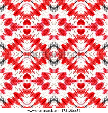 Boho Watercolor Pattern. Repeat Tie Dye Illustration. Ikat Asian Print. Red, Black, White Seamless Texture. Abstract Ikat Print. Hand Drawn Boho Watercolor Pattern.