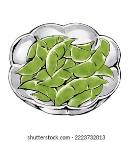 Boiled Edamame. Hand Drawn Illustration.