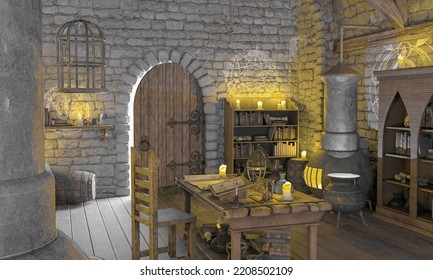 Boiler On Alchemy Lab Background Scene Two, 3d Illustration