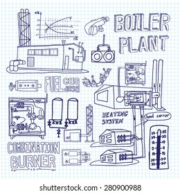 Boiler room equipment, engineering systems. Sketch. 