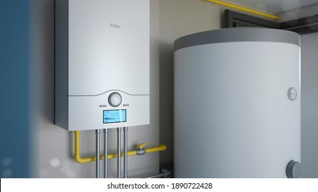 Котельная — газовая система отопления, 3d иллюстрация