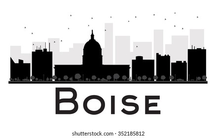 Boise City skyline black and white silhouette. Simple flat concept for tourism presentation, banner, placard or web site. Business travel concept. Cityscape with famous landmarks