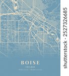 Boise Dark Pastel Blue and Beige City Map Print with coordinates, Idaho