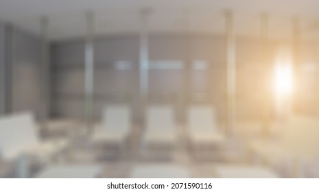 Bokeh blurred phototography.  Furniture set with table, chairs and devices. 3D rendering.. Sunset. - Shutterstock ID 2071590116