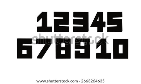 Bold Black Geometric Digits Set: One through Ten number from 1 to 10
