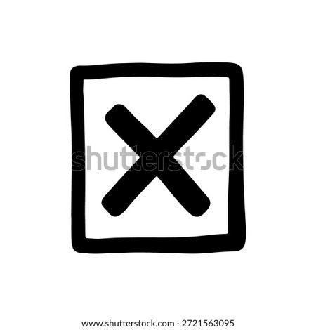 A bold black X in a square box on white, representing rejection or cancellationX, mark, symbol, rejection, cancellation, incorrect