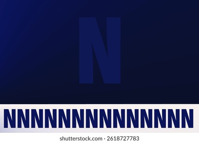 Bold blue backdrop featuring large letter N with repeated text below in contrasting colors