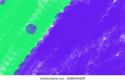 A bold diagonal line divides the image into bright green and deep purple sections, both featuring textured brushstroke effects.
