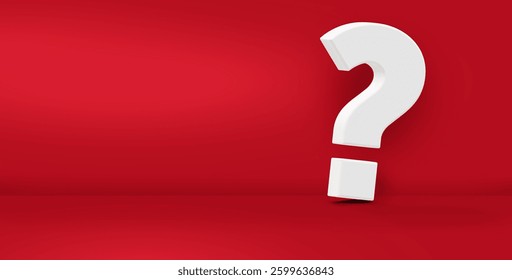 Bold and eye-catching image featuring 3D question mark against solid red background, symbolizing inquiry, curiosity and search for answers in life.