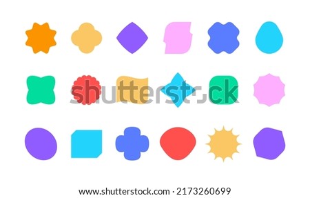 Bold geometric shapes. Abstract empty organic forms for banner and discount labels.  set. Funny figures of different bright colors as orange, yellow, green, blue, purple and red
