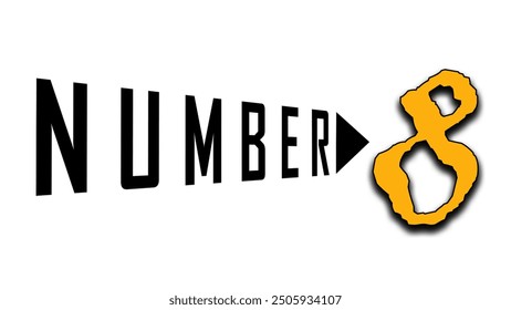 Bold "NUMBER" in black with an orange "8" on a white background. Modern and striking. Number 8. - Powered by Shutterstock