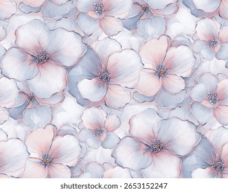 A bold, painterly floral pattern with cream and pale yellow flowers layered over abstract brushstrokes in earthy tones of olive, rust, and burgundy. The design has an artistic, textured feel—ideal for