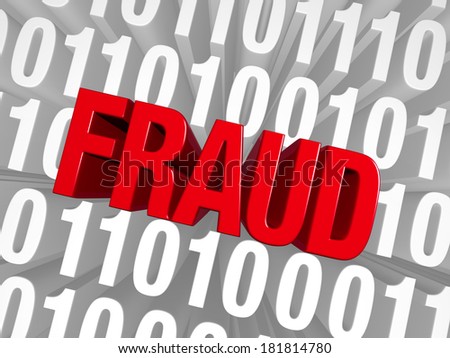 A bold, red "FRAUD" burst forth from a field of computer code.