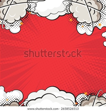 Bold red and white comic style background with halftone rays and cartoon burst design. Perfect for Instagram posts, fun announcements, memes, or pop art visuals. Add text or characters easily.