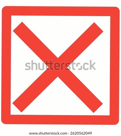 A bold, red X mark centered within a red square frame against a clean white background
