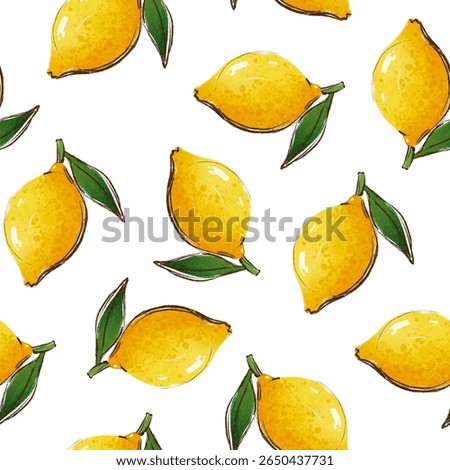 Bold seamless pattern featuring large, hand-drawn lemons on a crisp white background. Fresh, vibrant, and ideal for kitchen textiles, summer-themed designs, or bright home decor.