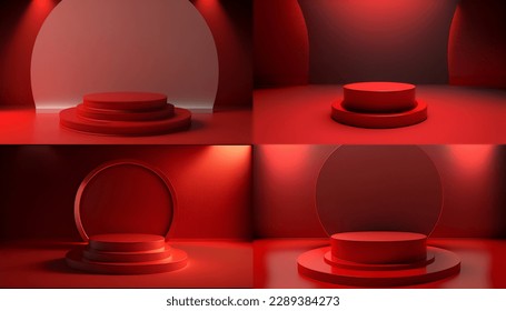 A bold and vibrant red podium to elevate your product presentation