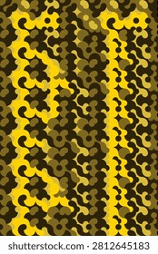 Bold yellow and brown abstract pattern dominates the frame. Curved shapes repeat in dynamic, layered formations. Texture creates visual movement without human or animal presence