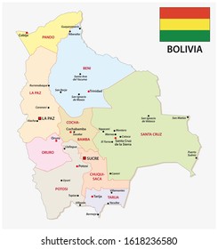 Bolivia Administrative Map Flag Main Cities Stock Illustration ...