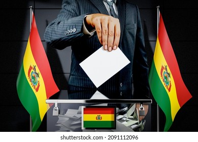 Bolivia Flags, Hand Dropping Voting Card - Election Concept - 3D Illustration