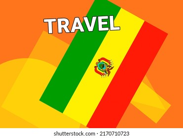 Bolivia Travel. Government Flag On Colorful Background. Sucre Bolivia Travel Concept. Metaphor Excursion In Cities BOL. Abstract Geometric Style, 3d Image