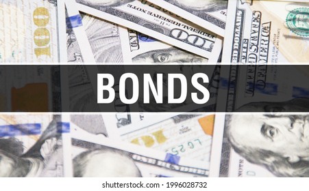 Bonds Text Concept Closeup. American Dollars Cash Money,3D Rendering. Euro Bond At Dollar Banknote. Financial USA Money Yield Curve Stock Market Commercial Money Investment Profit Concept
