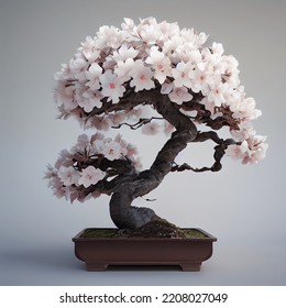 Bonsai Chinese Tree Isolated On Gray Background