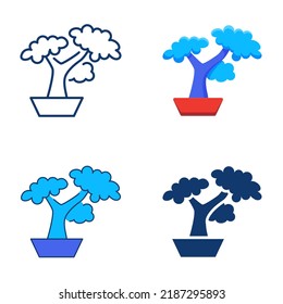 Bonsai Tree Icon Set In Flat And Line Style.