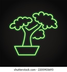 Bonsai Tree Neon Icon In Line Style. 