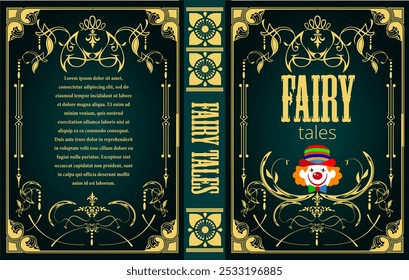 Book cover design featuring the title fairy tales and a clown face, perfect for children's books. No AI - Powered by Shutterstock