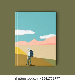 Book cover of hiker in mountain, paint brush style. Book education simple photography. Book photo for mockup product design showcase advertisement. Book cover design flat lay photo. - Powered by Shutterstock