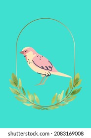 Book Cover, Magazine Cover Or Illustration Green Background Bird And Bird Cage