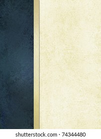 Book Cover Or White Background With Dark Blue Background Side Bar For Web Template With Vintage Grunge Background Texture On Old White Paper, Elegant Background Formal Design With Gold Frame Ribbon