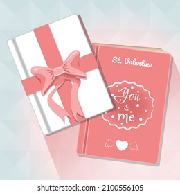 book gift bow books present reading happy valentine day love story you and me white pink background read